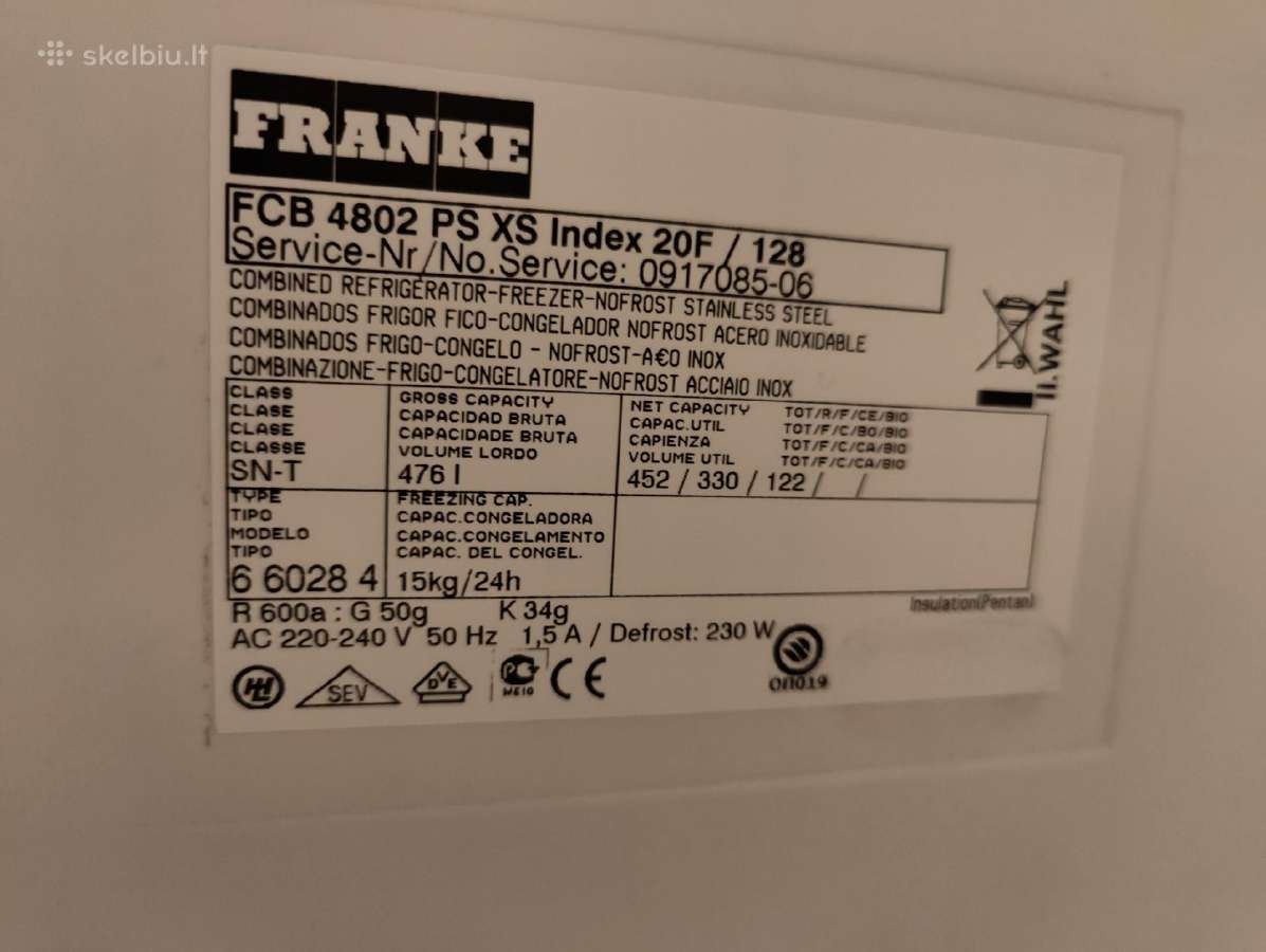 Šaldytuvas Franke 475 ltr 75cm pločio - nuotraukos Nr. 4