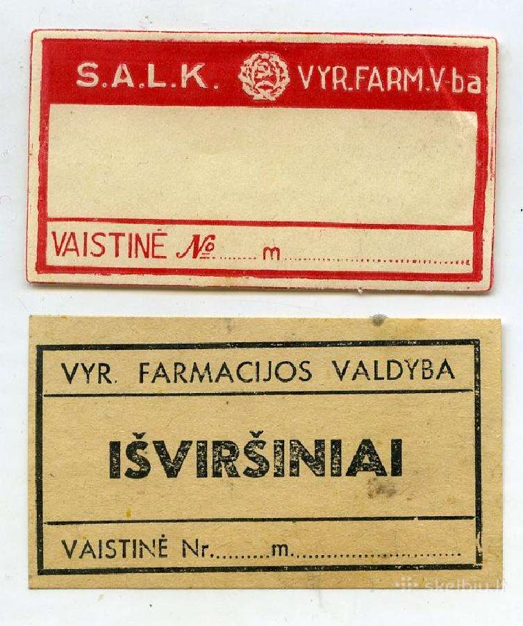 Dvi 1941 vaistų etiketės Šiauliai