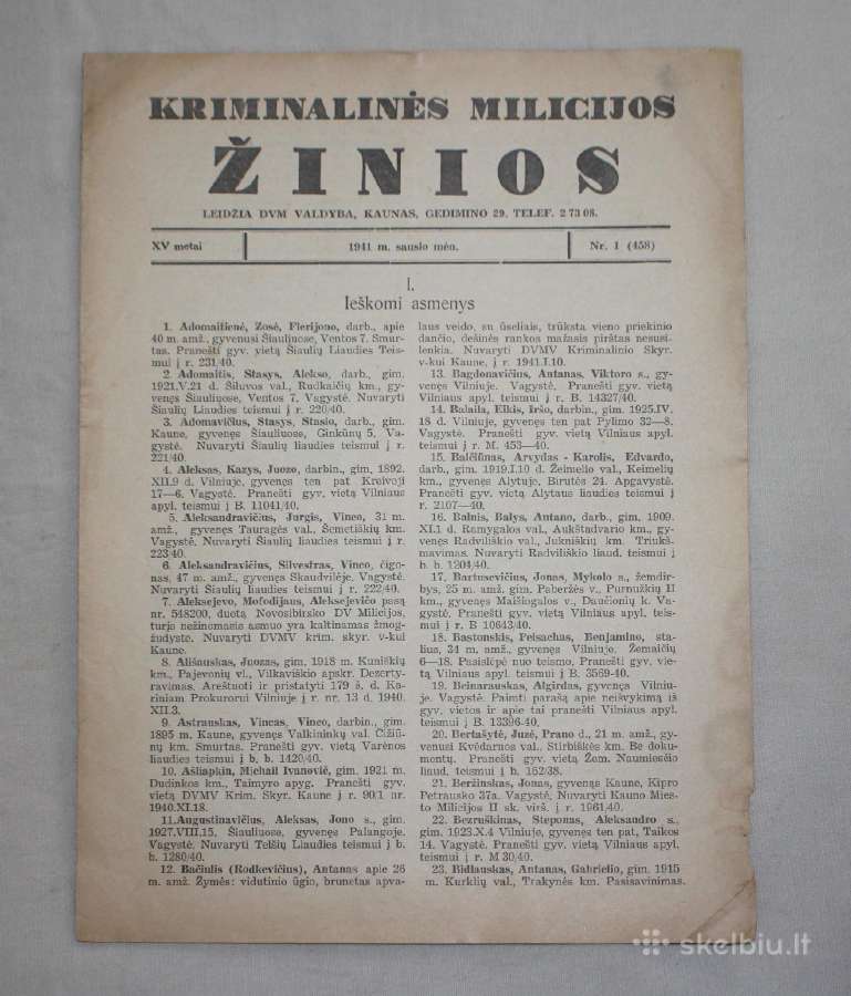 Kriminalinės Milicijos žinios 1941m. Nkvd paieška