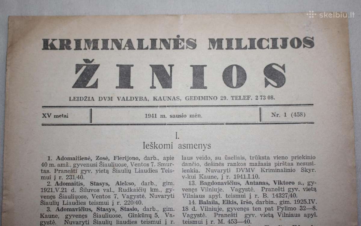 Kriminalinės Milicijos žinios 1941m. Nkvd paieška - nuotraukos Nr. 2