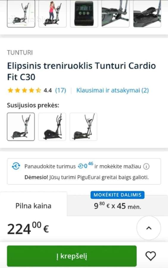 Elipsinis treniruoklis Tunturi Cardio Fit C30 - nuotraukos Nr. 6