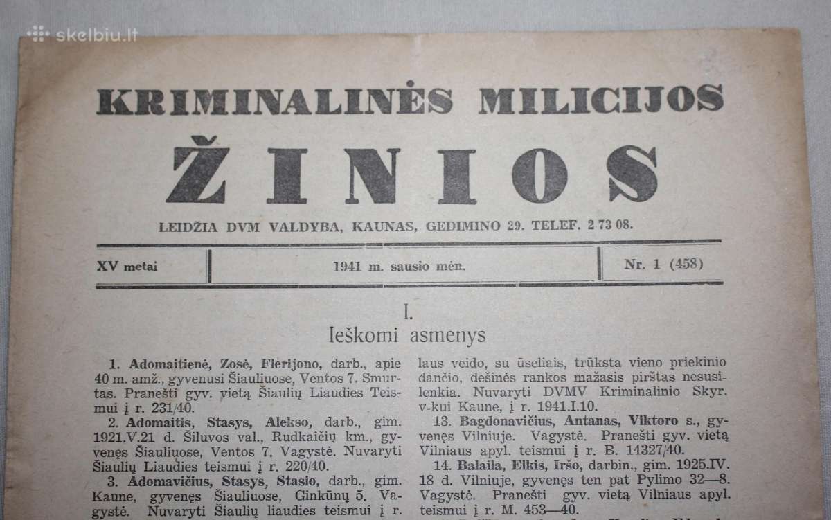 Kriminalinės Milicijos žinios 1941m. Nkvd paieška - nuotraukos Nr. 2