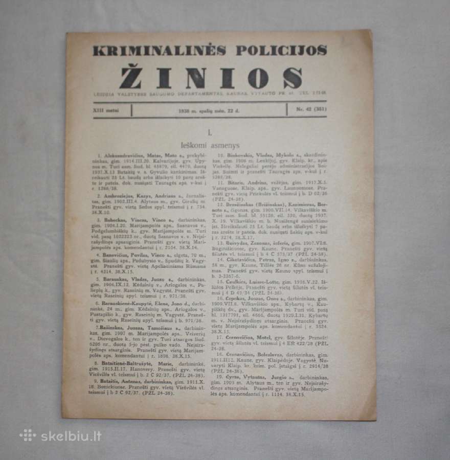 Kriminalinės policijos žinios 1938m. Vsd leidinys