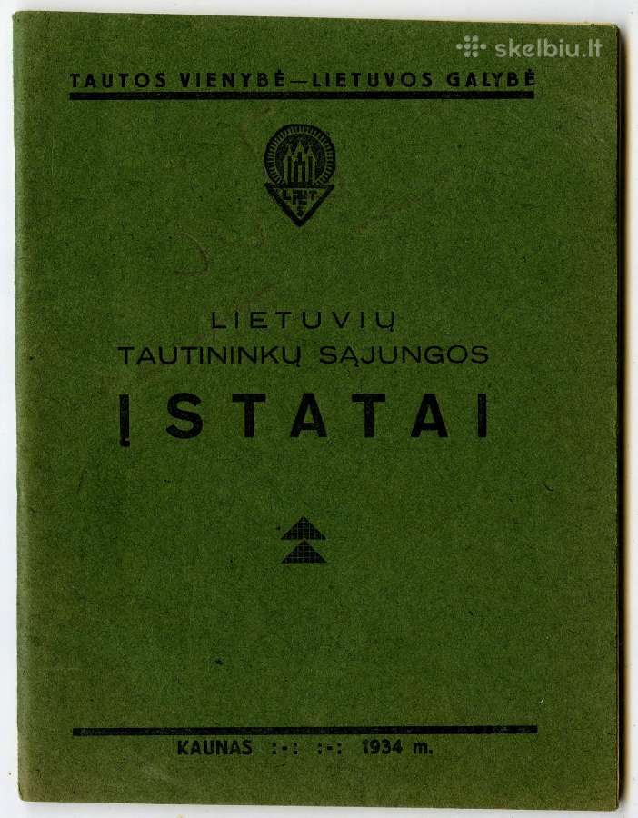 A. Smetonos Tautininkų sąjungos įstatai 1934