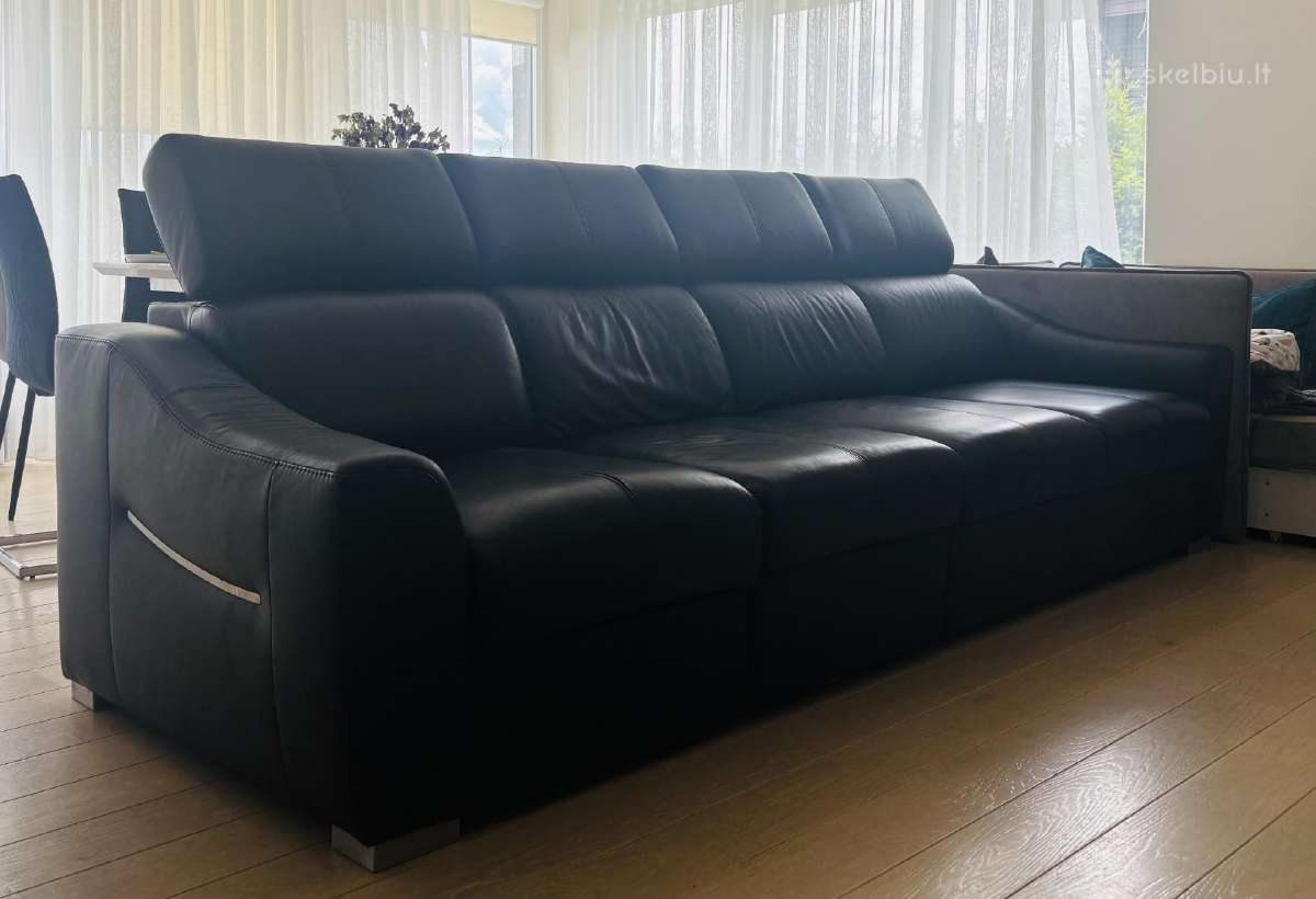 Natūralios odos sofa su el. Recliner funkcija