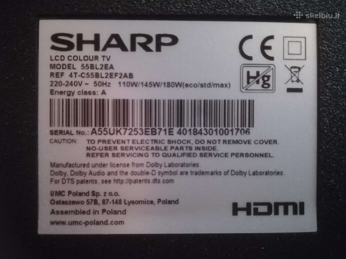 Sharp 55bl2ea Smart TV 140cm 4k Ultra HD „wi-fi“ - nuotraukos Nr. 15