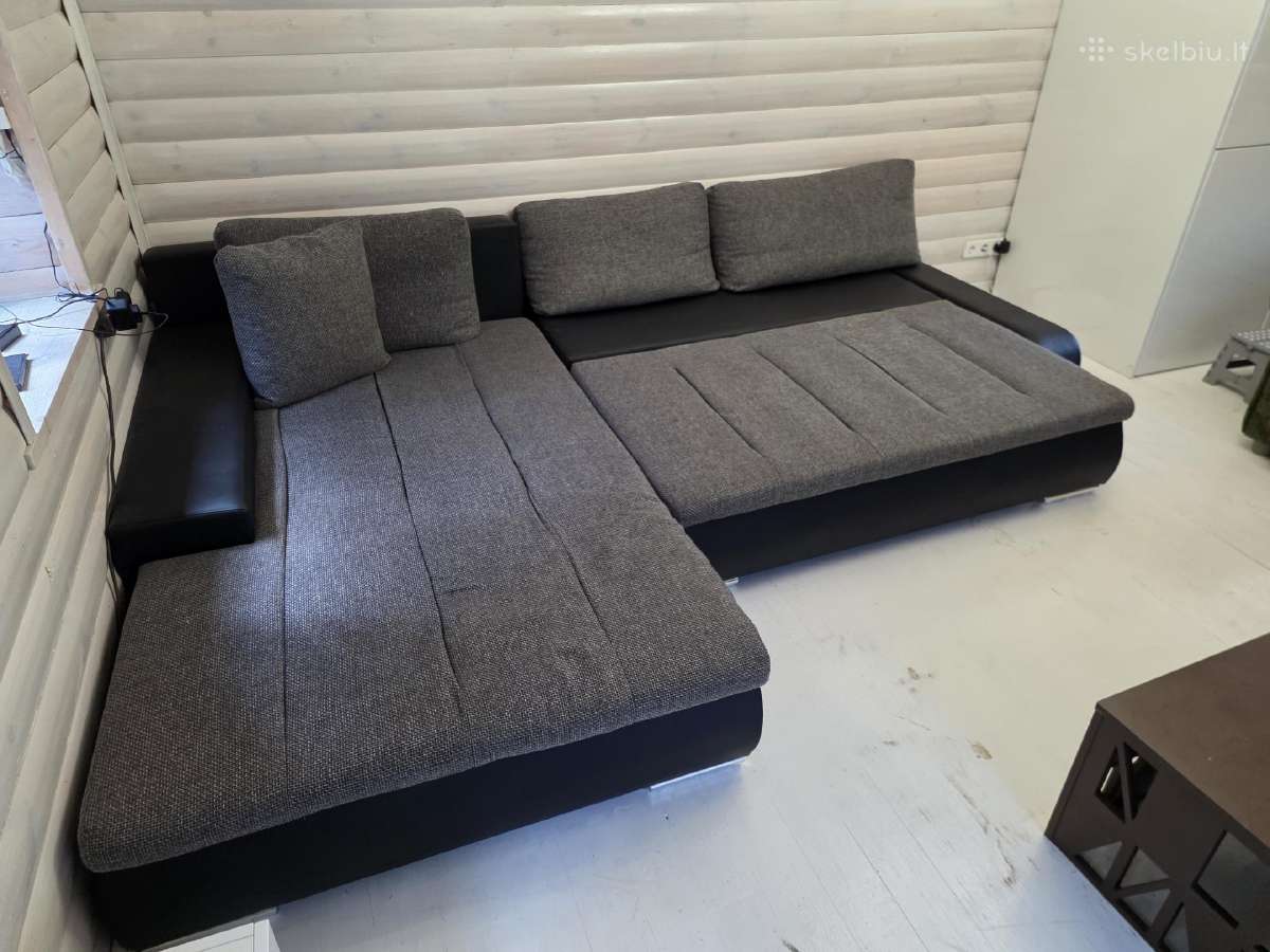 Kampinė sofa-lova su patalynės dėže