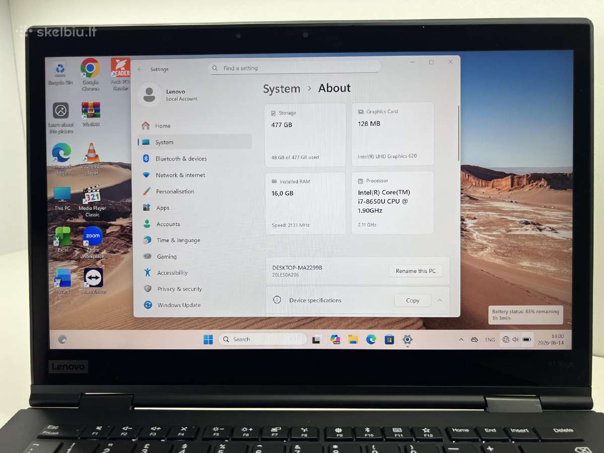 Lenovo X1 yoga gen 3 i7/16gb/512nvme - nuotraukos Nr. 3