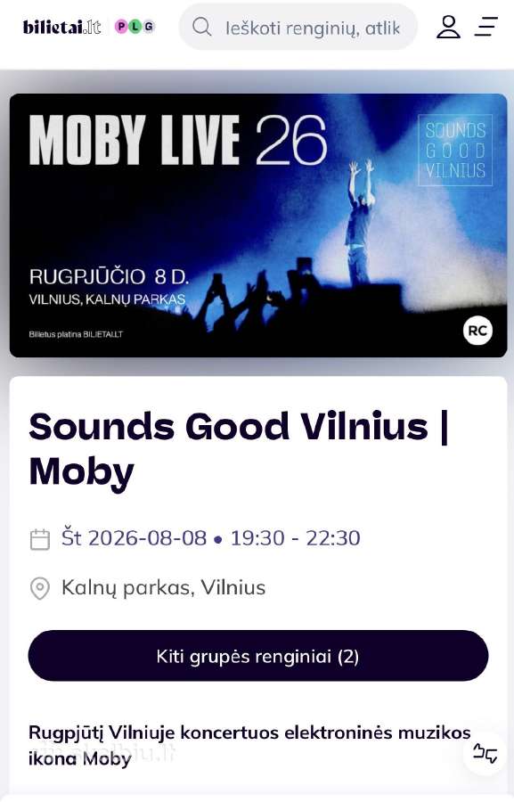 2 bilietai į Moby koncertą