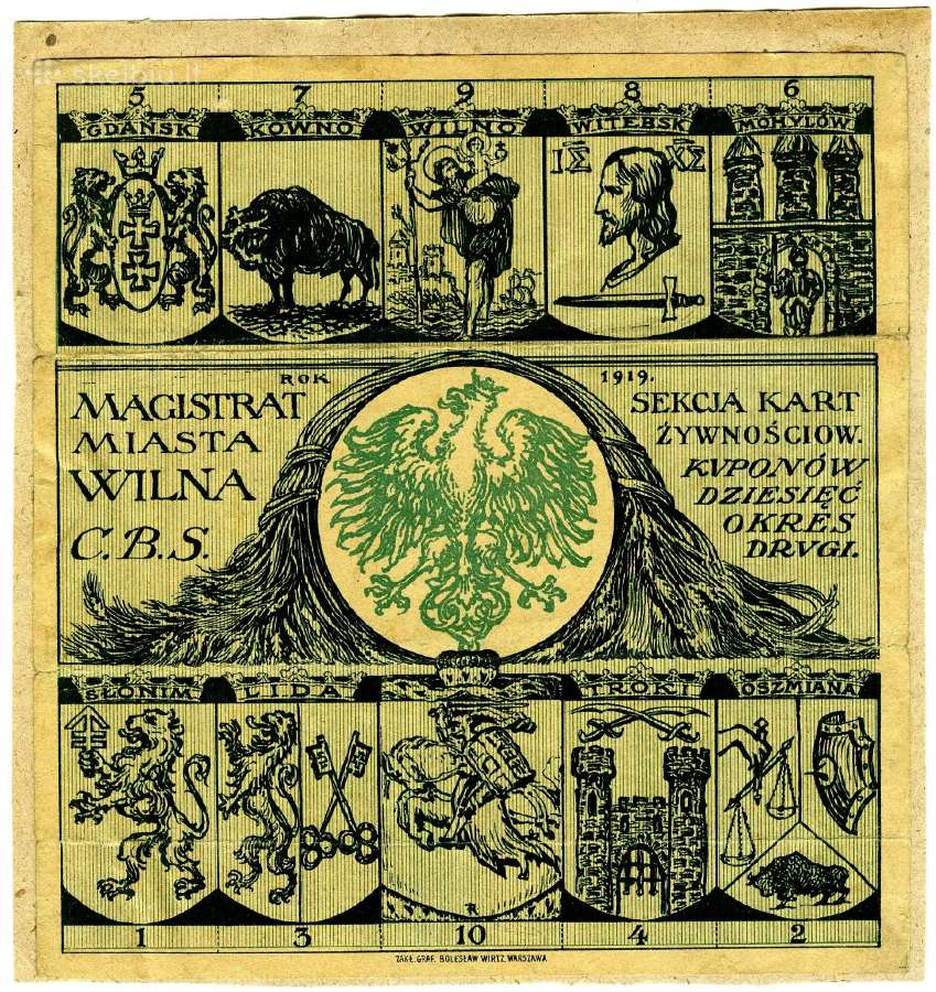 1919 Vilnius maisto kortelė Kaunas Trakai Ruščicas