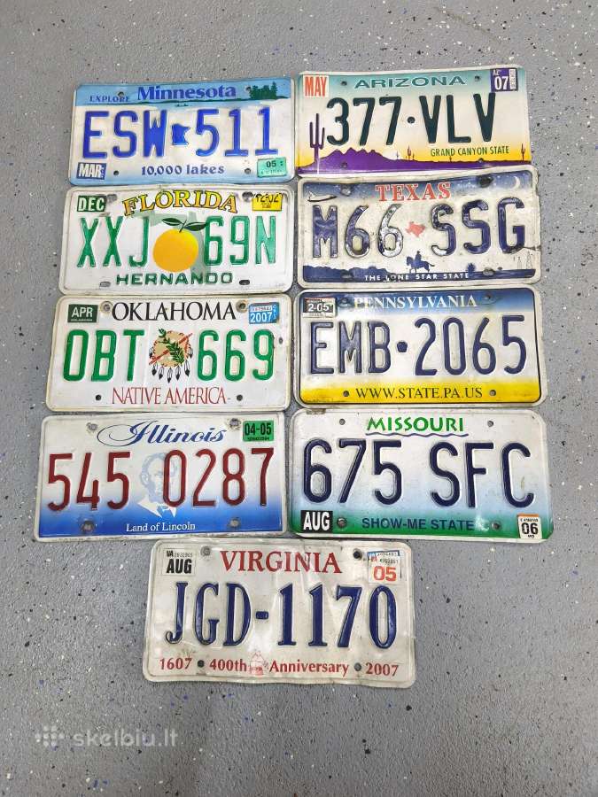Usa auto numeriai 9vnt skirtingų valstijų