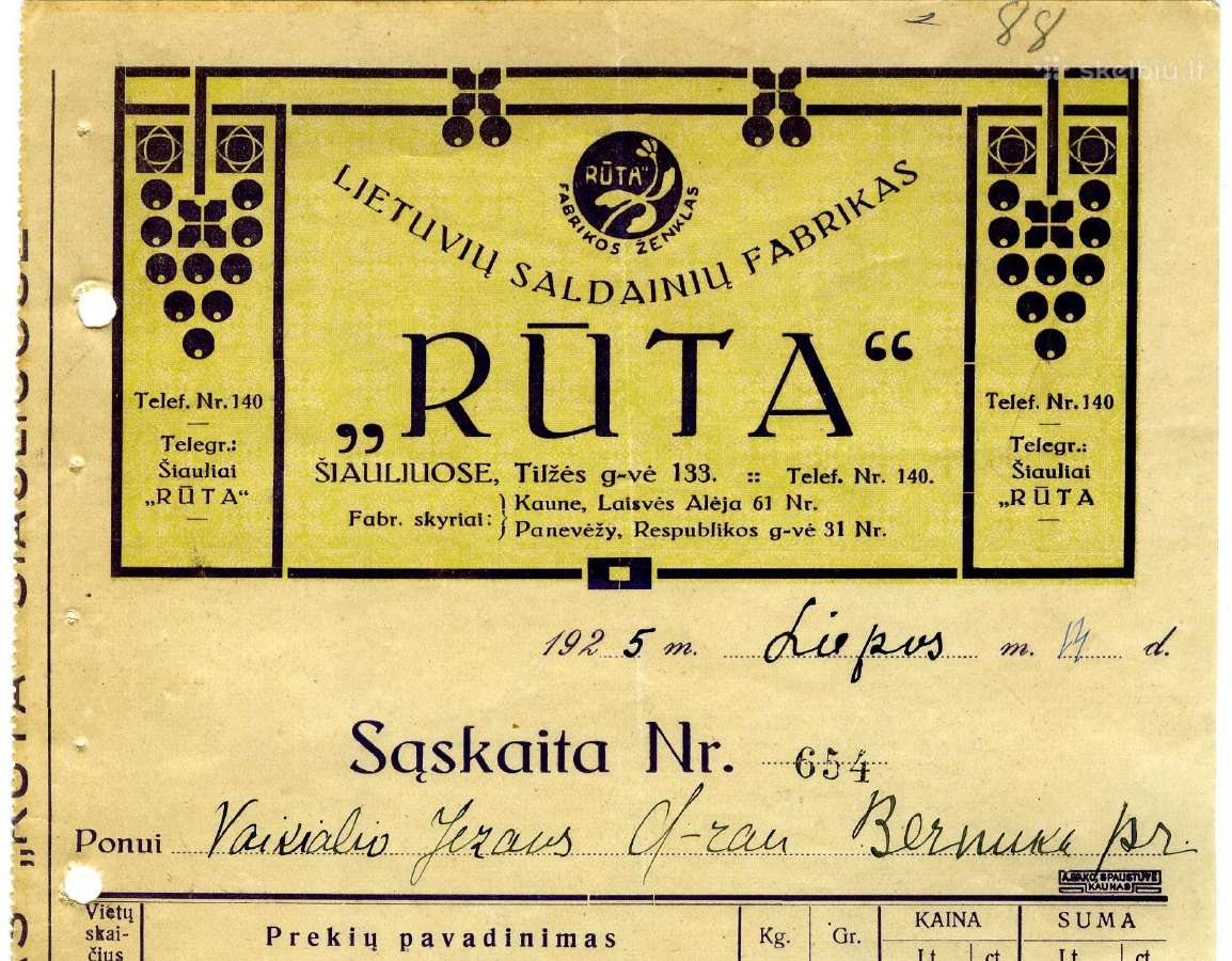 1925 saldainių fabrikas Rūta Šiauliai