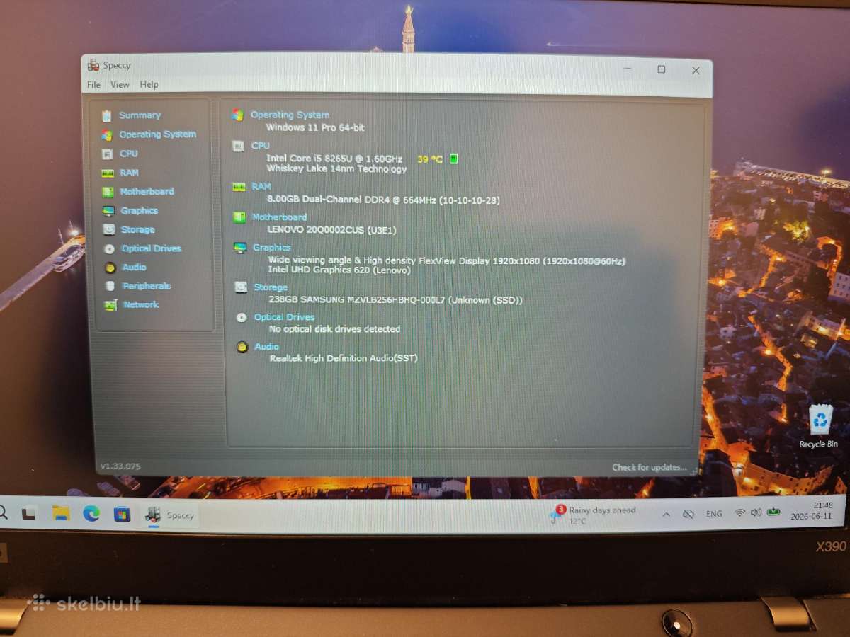 Lenovo Thinkpad X390– 13.3“/i5-8265u/8gb RAM/256gb - nuotraukos Nr. 4