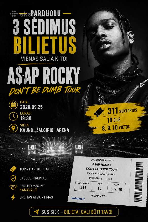 3 bilietai į "a$ap Rocky" koncertą