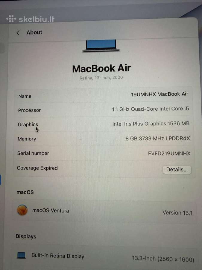 MacBook air 2020 i5 - nuotraukos Nr. 8