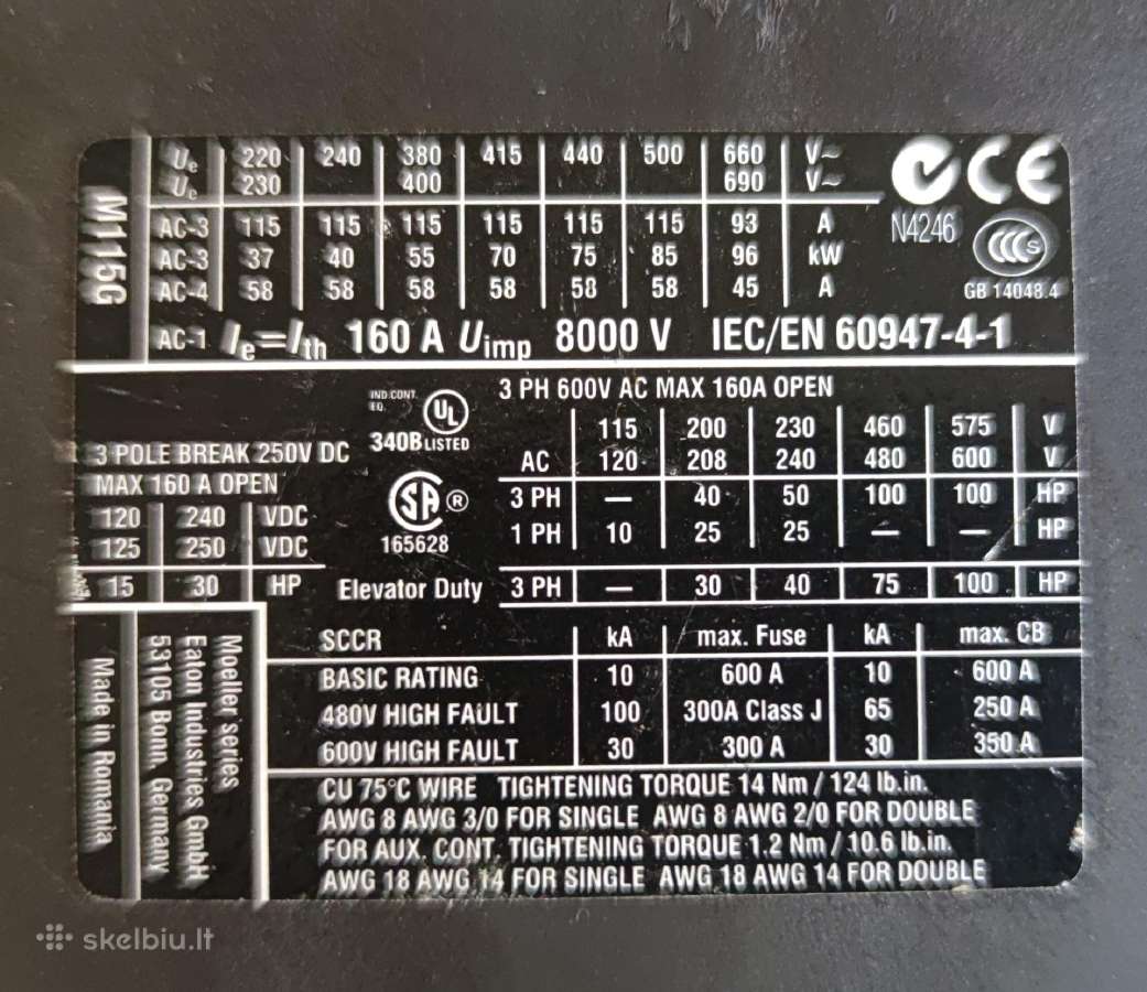 Magnetinis kontaktorius 115a (55kw) Xtce115g - nuotraukos Nr. 3