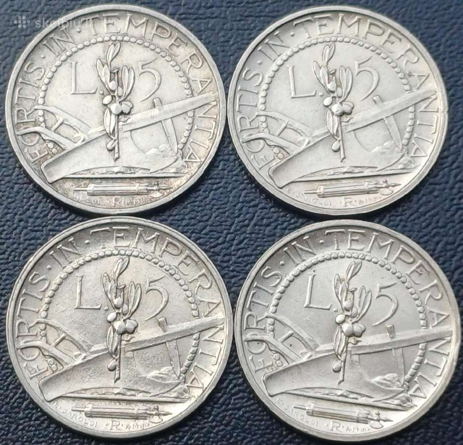 5 liros 1935,36,37,38m. San Marinas sidabras 835