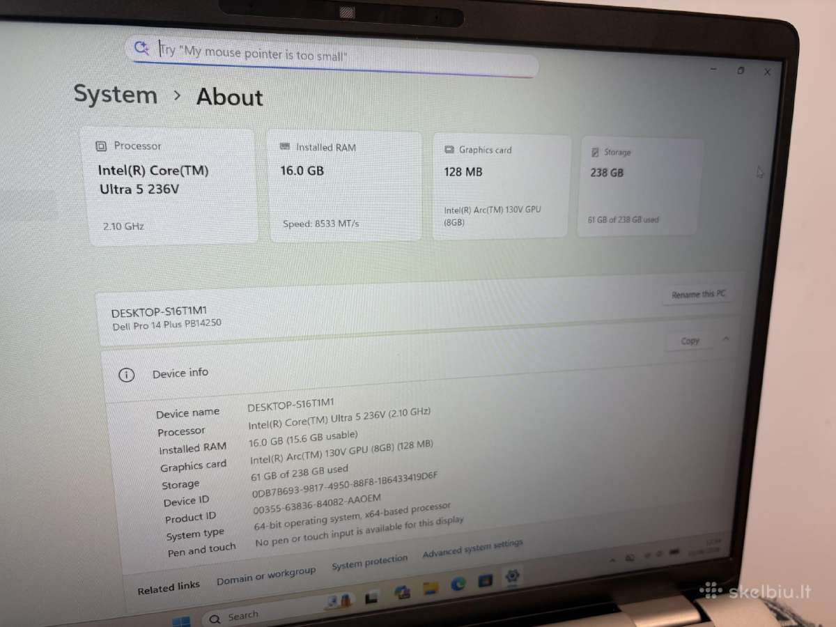 Dell Pro 14 su Intel(r) Core(t) Ultra 5 236v (8 pr - nuotraukos Nr. 13