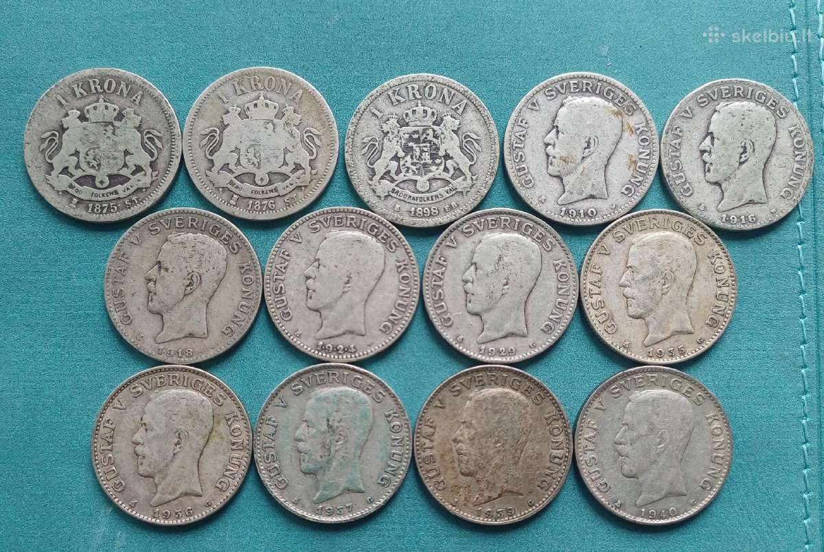 1 krona nuo 1875 m. Švedija sidabras