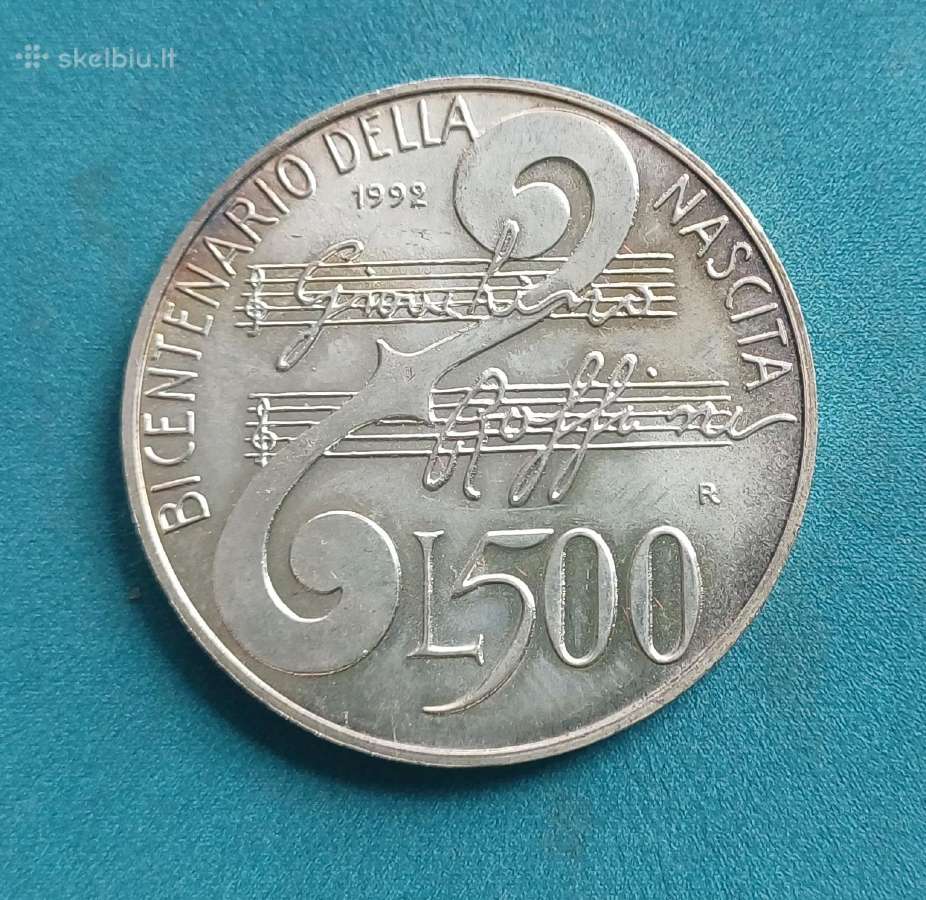 500 lirų 1992 Džoakinas Rosinis sidabras