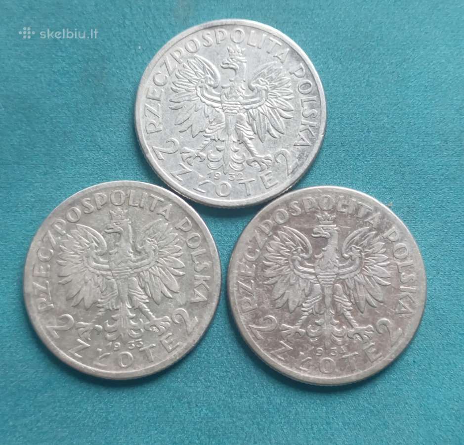 2 zlotai 1932,33 ir 34 m. Jadvyga sidabras
