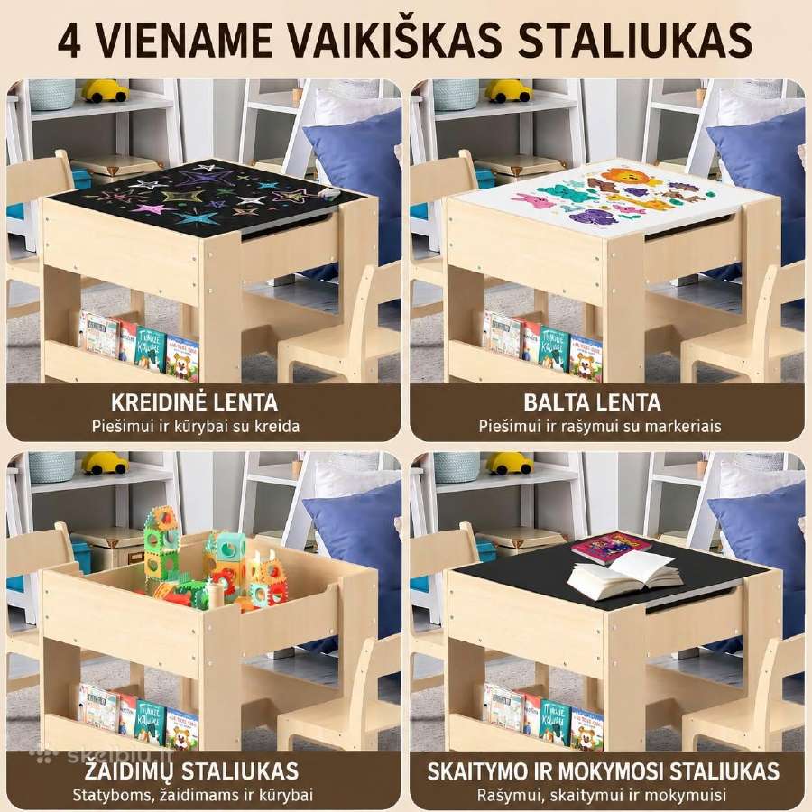 Vaikiškas 4-in-1 staliukas su 2 kėdutėmis - nuotraukos Nr. 3
