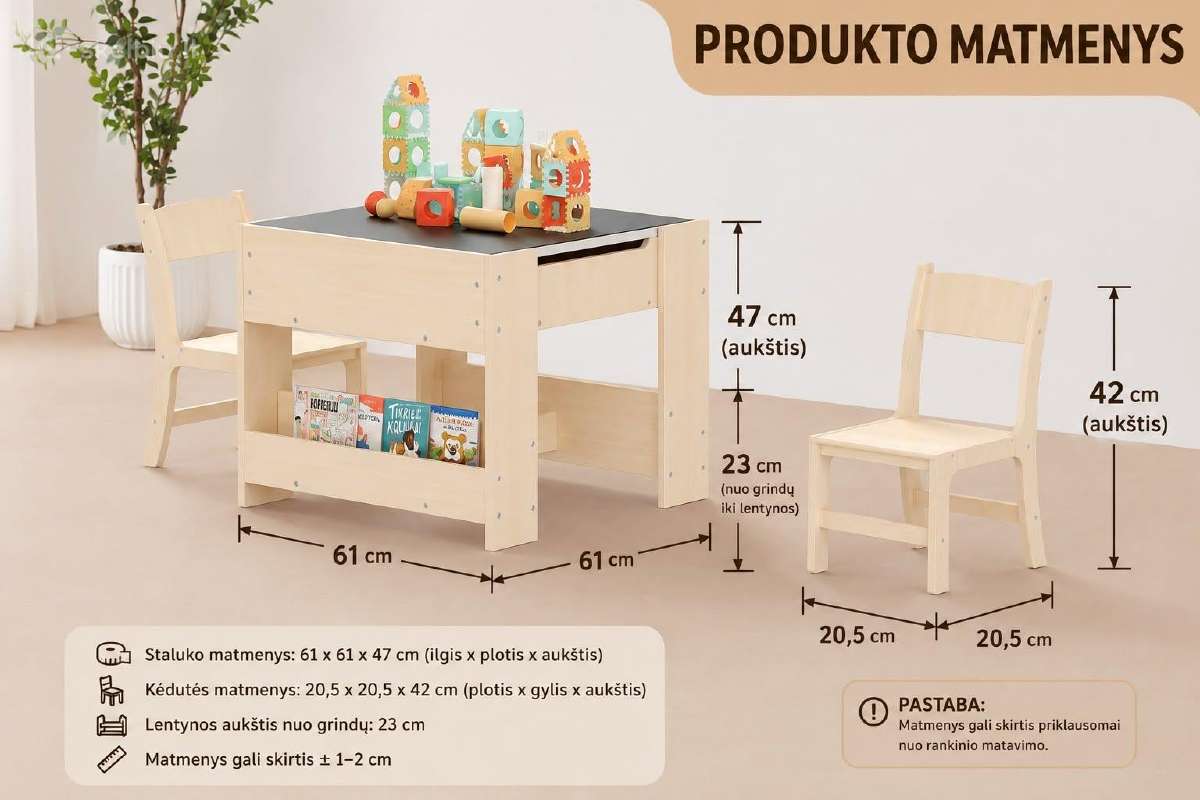 Vaikiškas 4-in-1 staliukas su 2 kėdutėmis