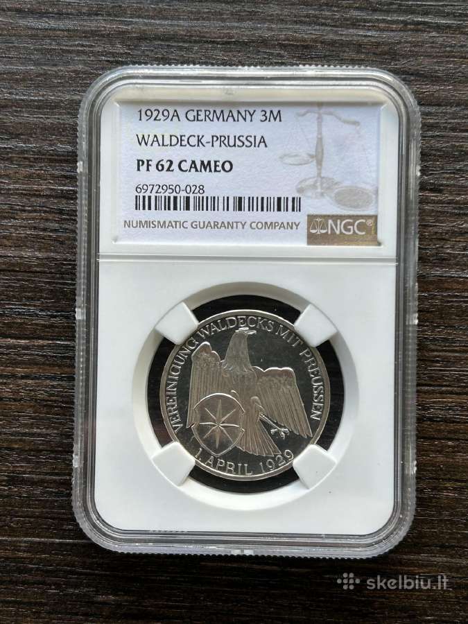 Vokietija 3 Markes 1929 Waldeck Ngc Pf62 Cameo