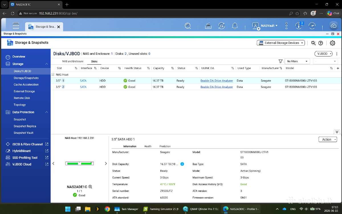 Qnap Hs-251+ Silent Nas + 2x Seagate Exos X18 18tb - nuotraukos Nr. 8