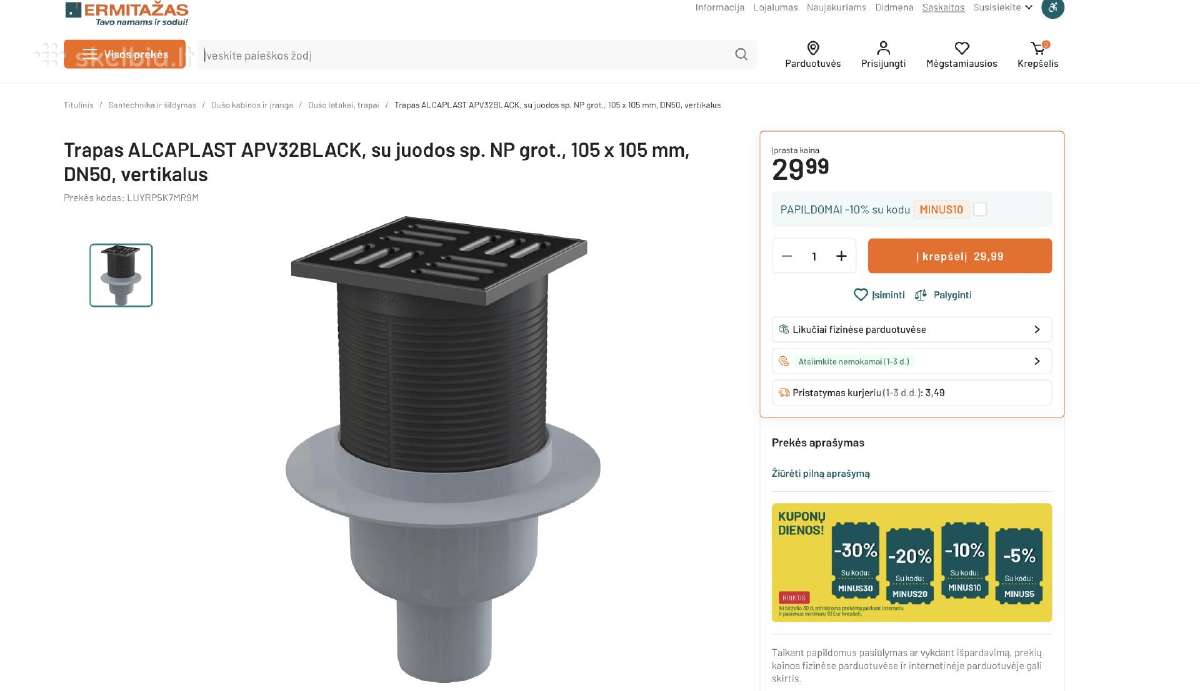 Alcadrain vertikalus trapas
