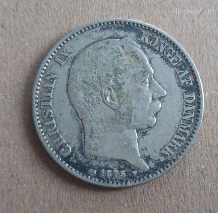 2 kronos 1875 m. Danija sidabras
