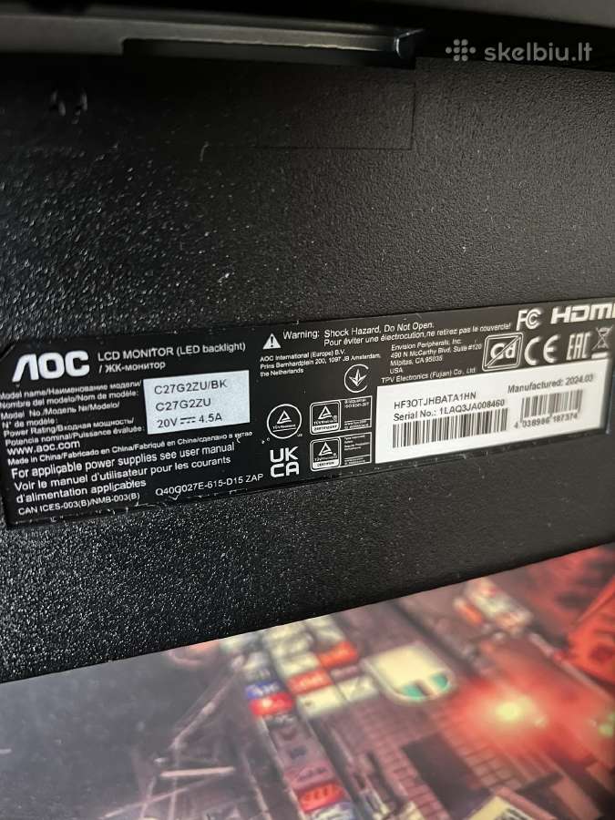 Gaming monitorius Aoc C27g2zu/bk (27", 240hz, 0.5m - nuotraukos Nr. 6