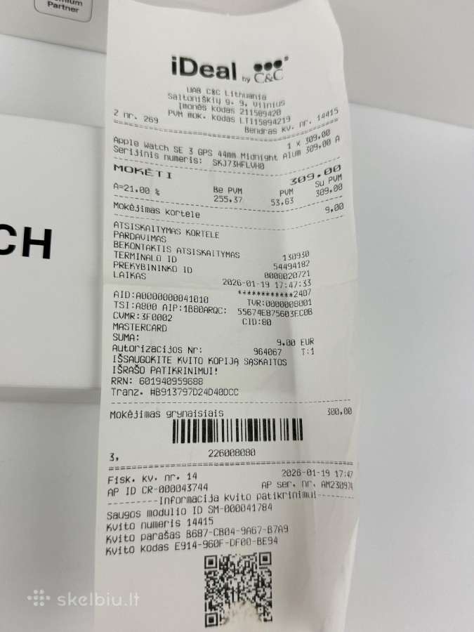 Naujas Apple Watch Se 3 44mm Midnight Garantija - nuotraukos Nr. 2