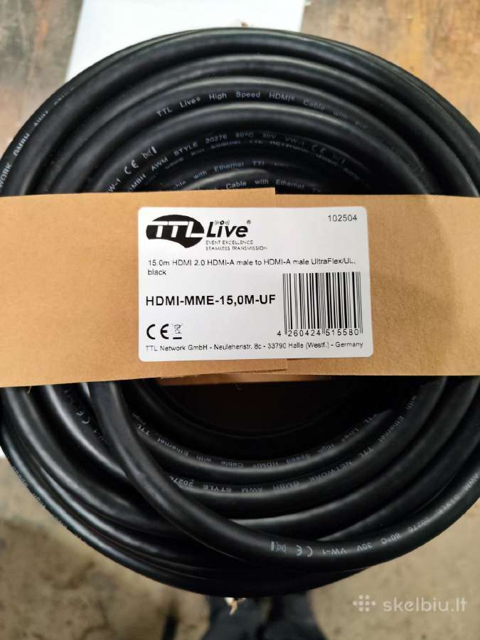Naujas, vokiškas hdmi 2.0 kabelis. 15 metrų.