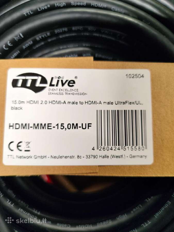 Naujas, vokiškas hdmi 2.0 kabelis. 15 metrų. - nuotraukos Nr. 2