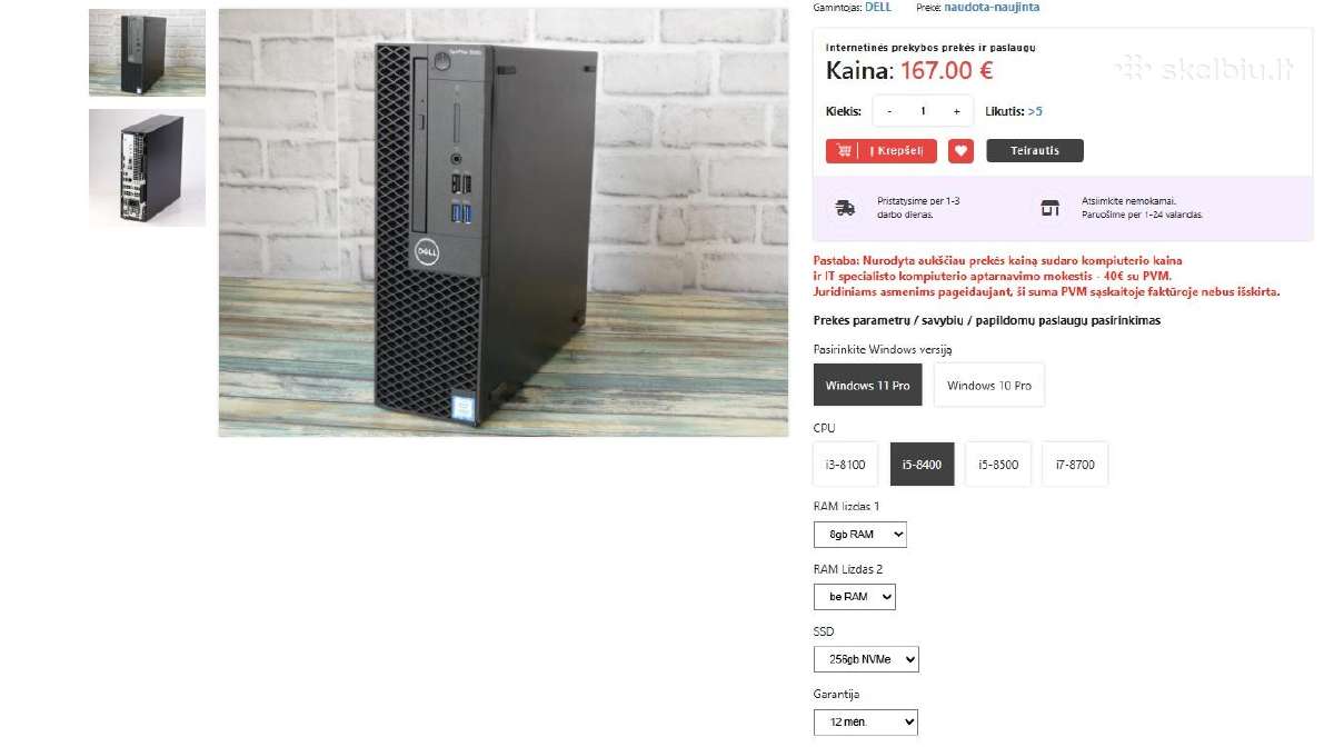 Dell 3060 mini su garantija - konfigūruojamas