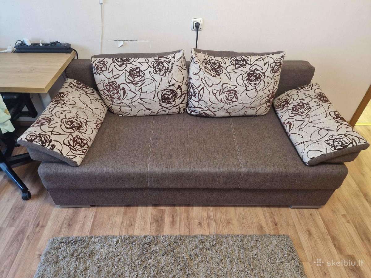 Pilka/ruda Sofa Išskleidžiama