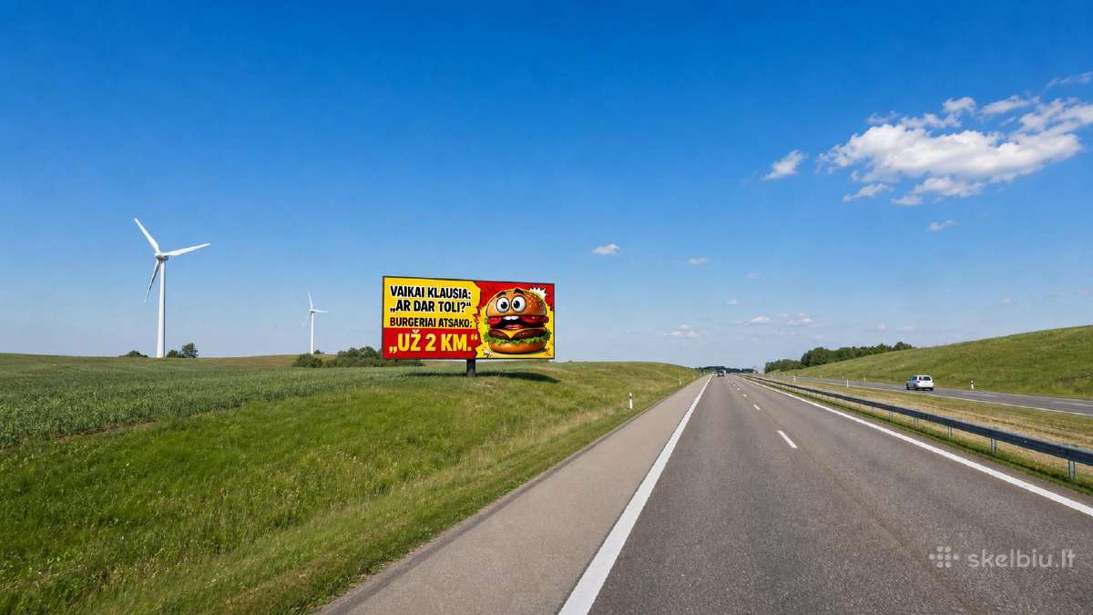Didelis reklaminis stendas prie A1 magistralės
