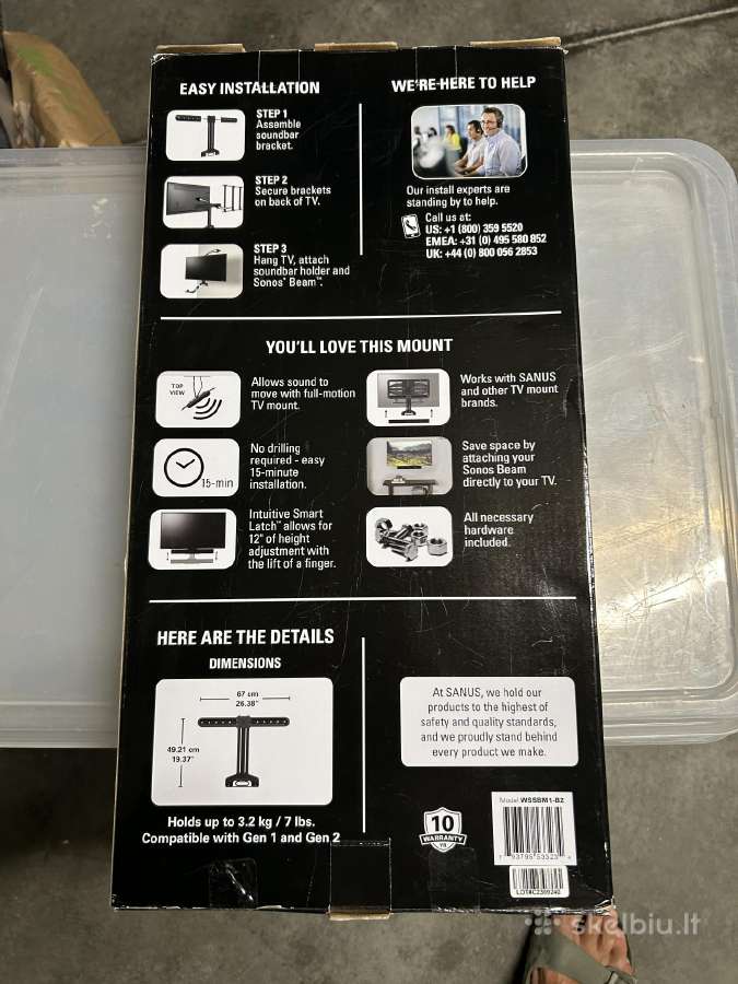Sanus Wssbm1-b2 Soundbar TV Mount for Sonos Beam - nuotraukos Nr. 2
