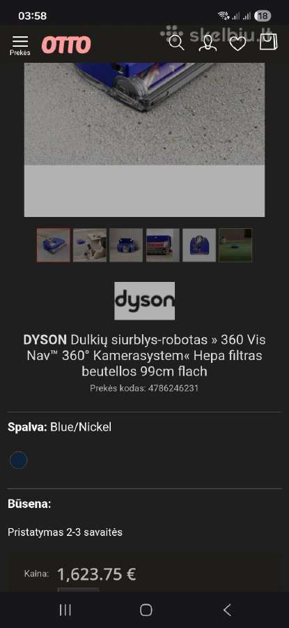 Robotas siurblys Dyson 360 vis navi