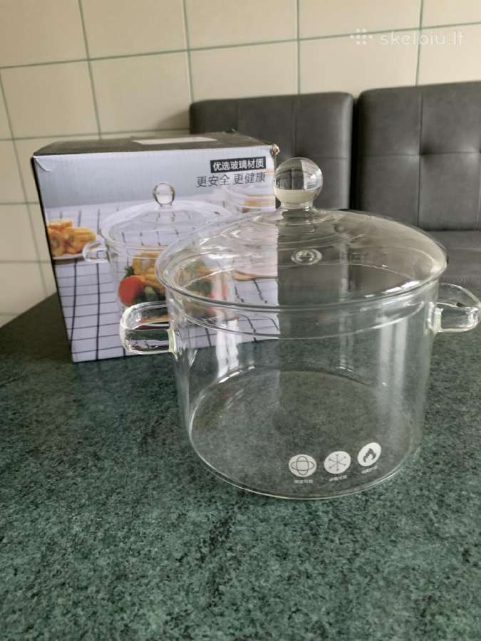 Stiklinis karščiui atsparus puodas su dangčiu 1,9l