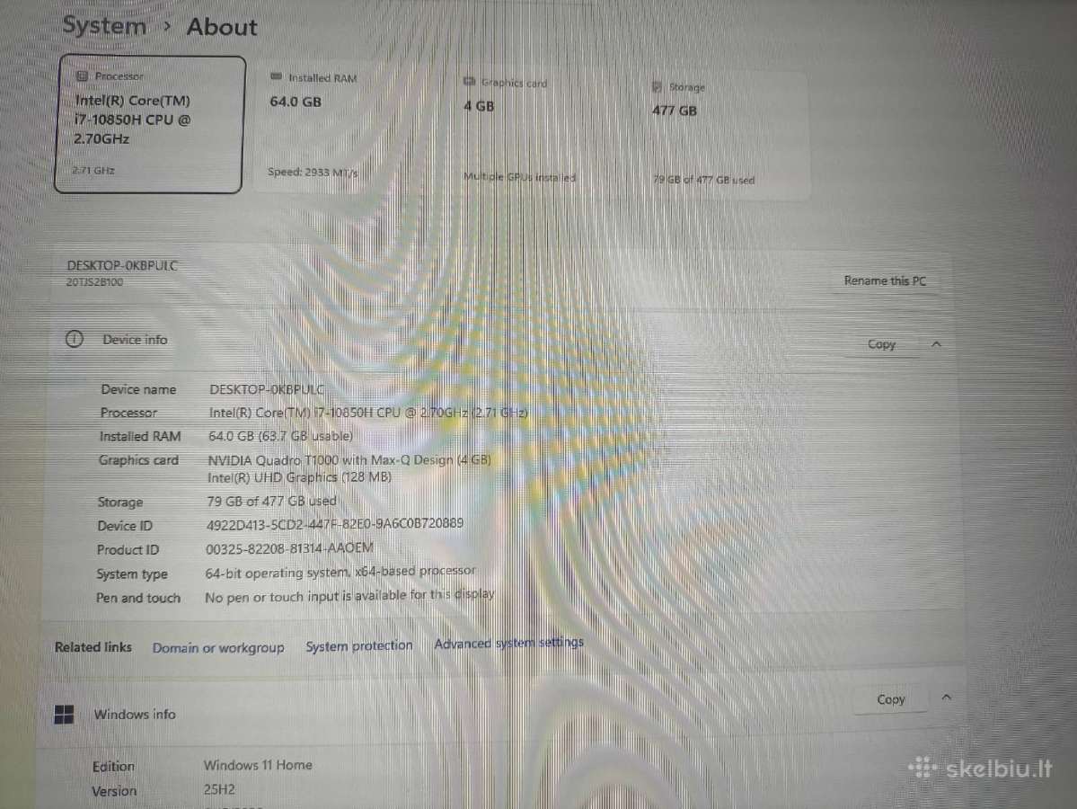 P1 Gen3 15.6 Ips i7-10850h 64gb 512gb T1000 4gb - nuotraukos Nr. 4