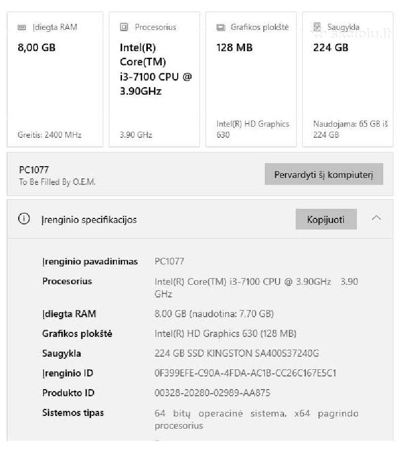 Pc (h110m-hdv / i3-7100 / 8gb / - SSD/ +dovana) - nuotraukos Nr. 2