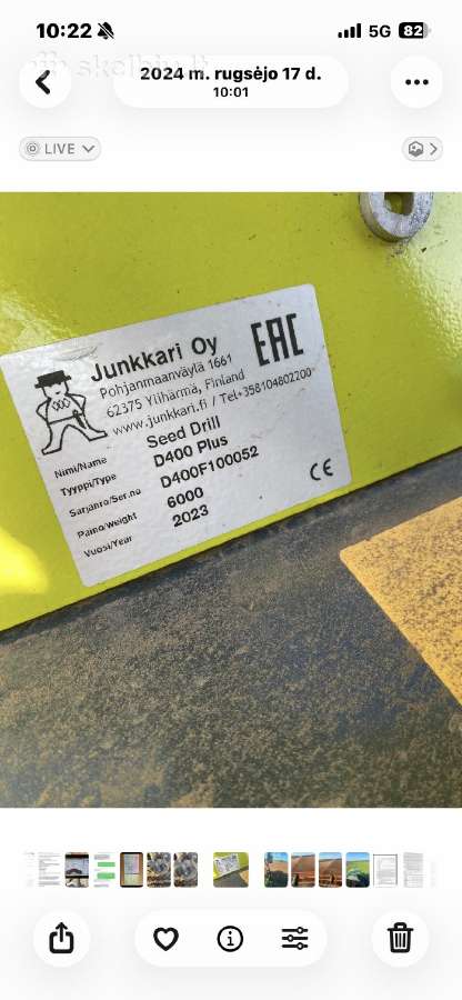 Tiesioginė sėjamoji Junkkari D400 - nuotraukos Nr. 2
