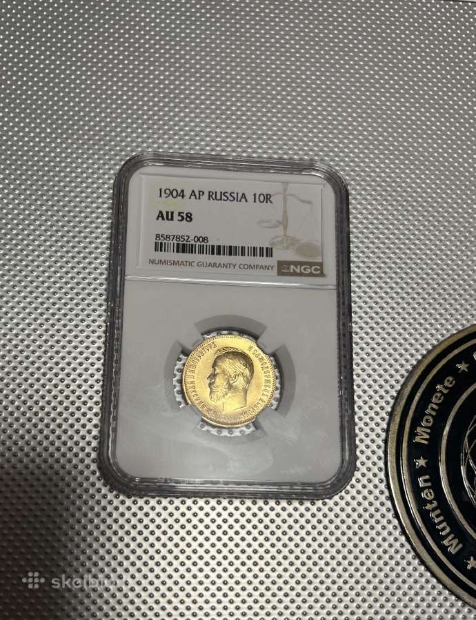 Auksine moneta 10 rubliu 1904 metai