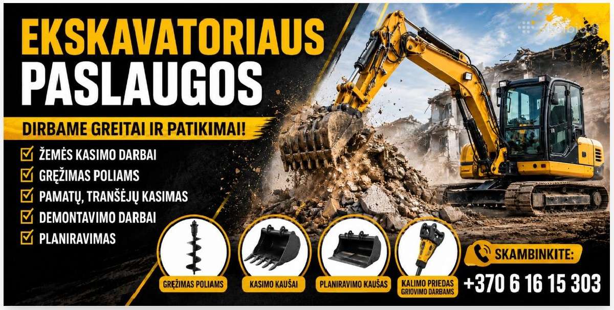 Eskavatoriaus 3t nuoma / Tralo nuoma