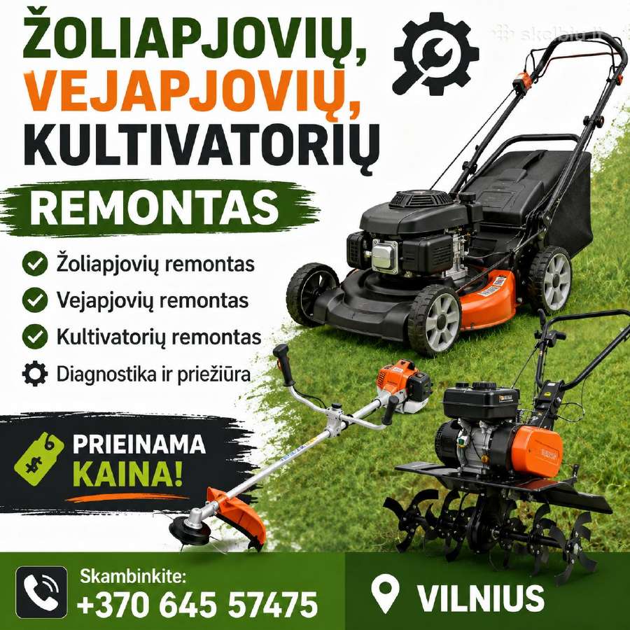 Remontas trimeriu, žoliapjovių, kultivatoriu