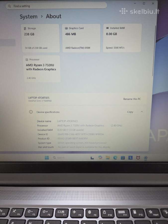 Lenovo Ideapad Slim 3 15.6in R3 8gb 256gb kompiute - nuotraukos Nr. 4