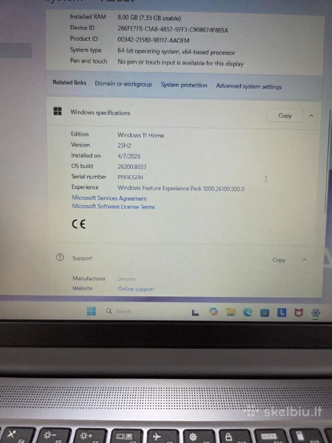 Lenovo Ideapad Slim 3 15.6in R3 8gb 256gb kompiute - nuotraukos Nr. 5
