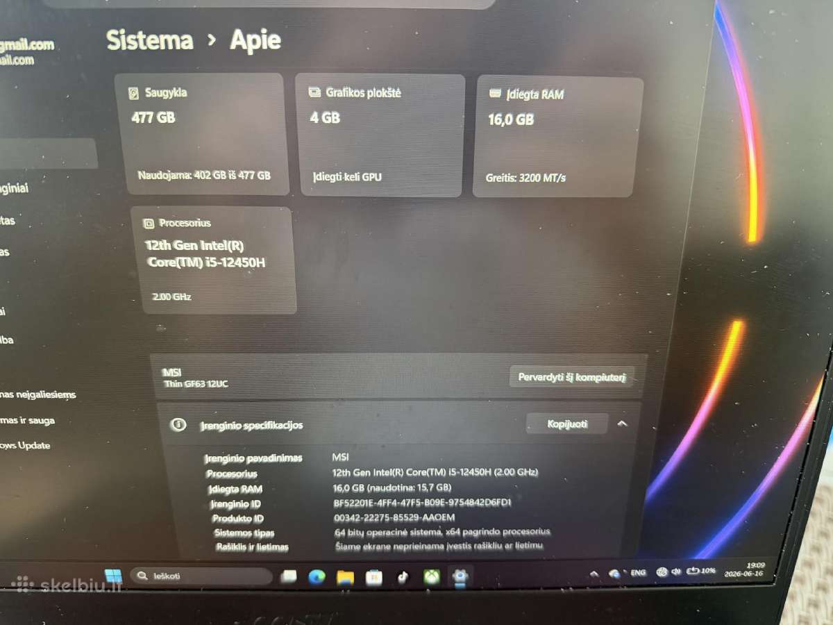 Msi Thin Gf63 12uc - nuotraukos Nr. 6